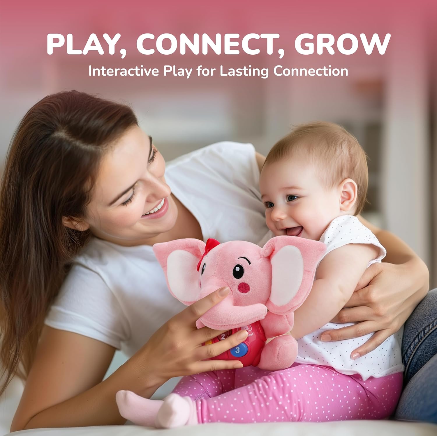 STEAM Life Musical Toys Gift for Baby Newborn 0-6 Month Infant - Plush Elephant Pink