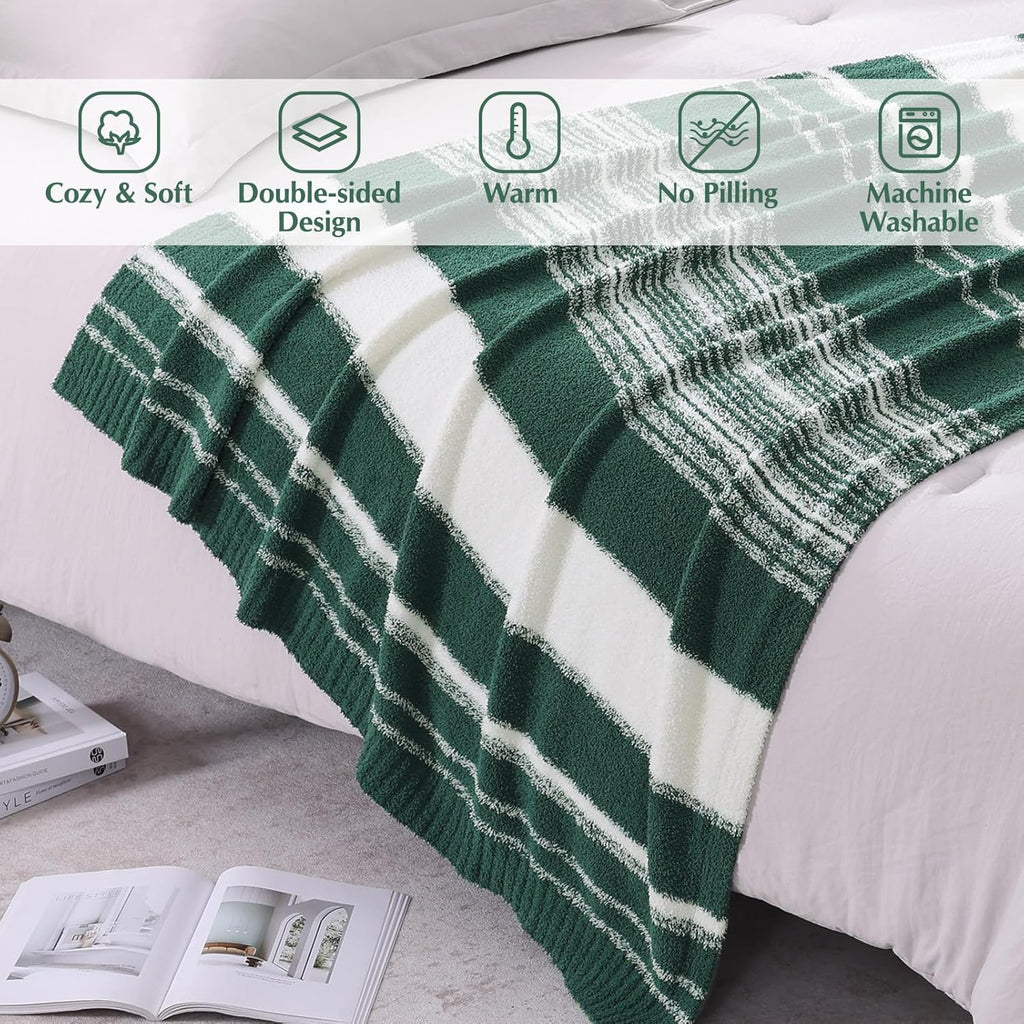 WRENGONGE Dark Green Throw Blanket, 50x70 Soft Cozy Striped Throw Blankets for Couch, Sofa, Bed, Travel, Lightweight Fluffy Warm Plush Decorative Blankets for Women, Men,Kids Gift