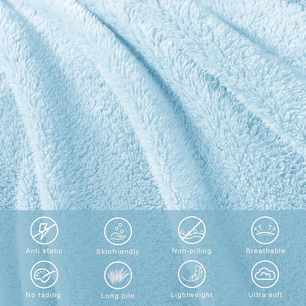 Exclusivo Mezcla Twin Size Flannel Fleece Blanket, Super Soft Velvet Plush Bed Blanket, Fuzzy Cozy and Warm for All Seasons, 60x80 Inches, Light Blue