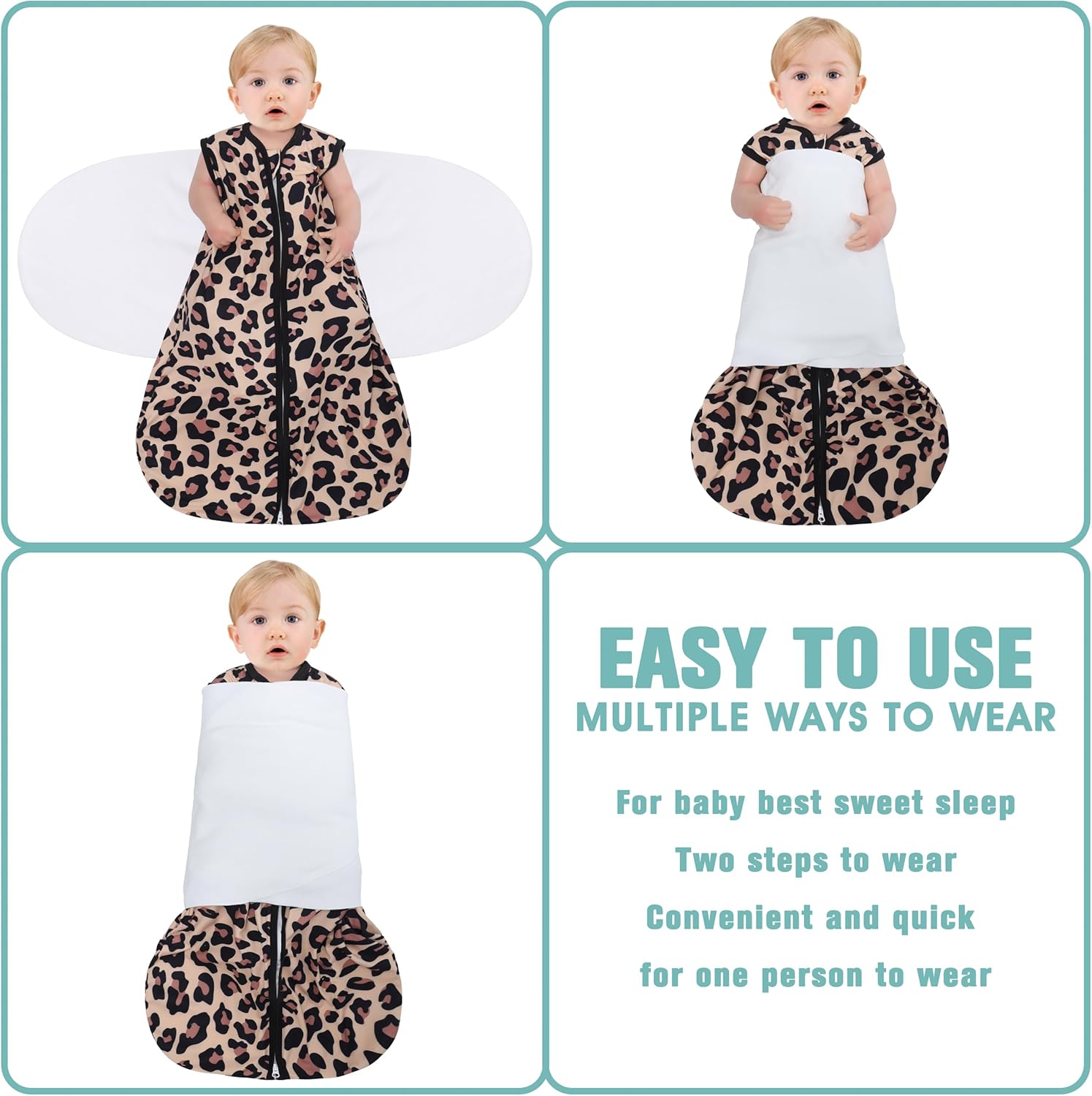 Newborn Sleep Sack Baby Swaddle,3-Way Adjustable Wearable Blanket,100% Rayon Cotton Swaddling Sleeping Bag，TOG 0.5 (Leopard & Cobble, 0-3 Months)