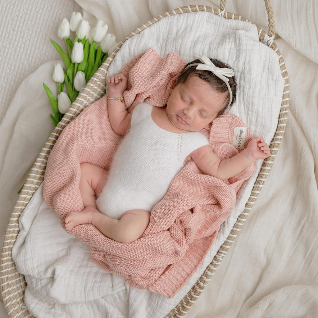 Heritage Knit Organic Receiving Swaddle Blanket for Girls - 100% Luxury Organic Cotton Soft Knit Warm Cozy Cuddle Crib Blanket for Newborns Infants & Toddlers (0-2Yrs - Blush Pink)