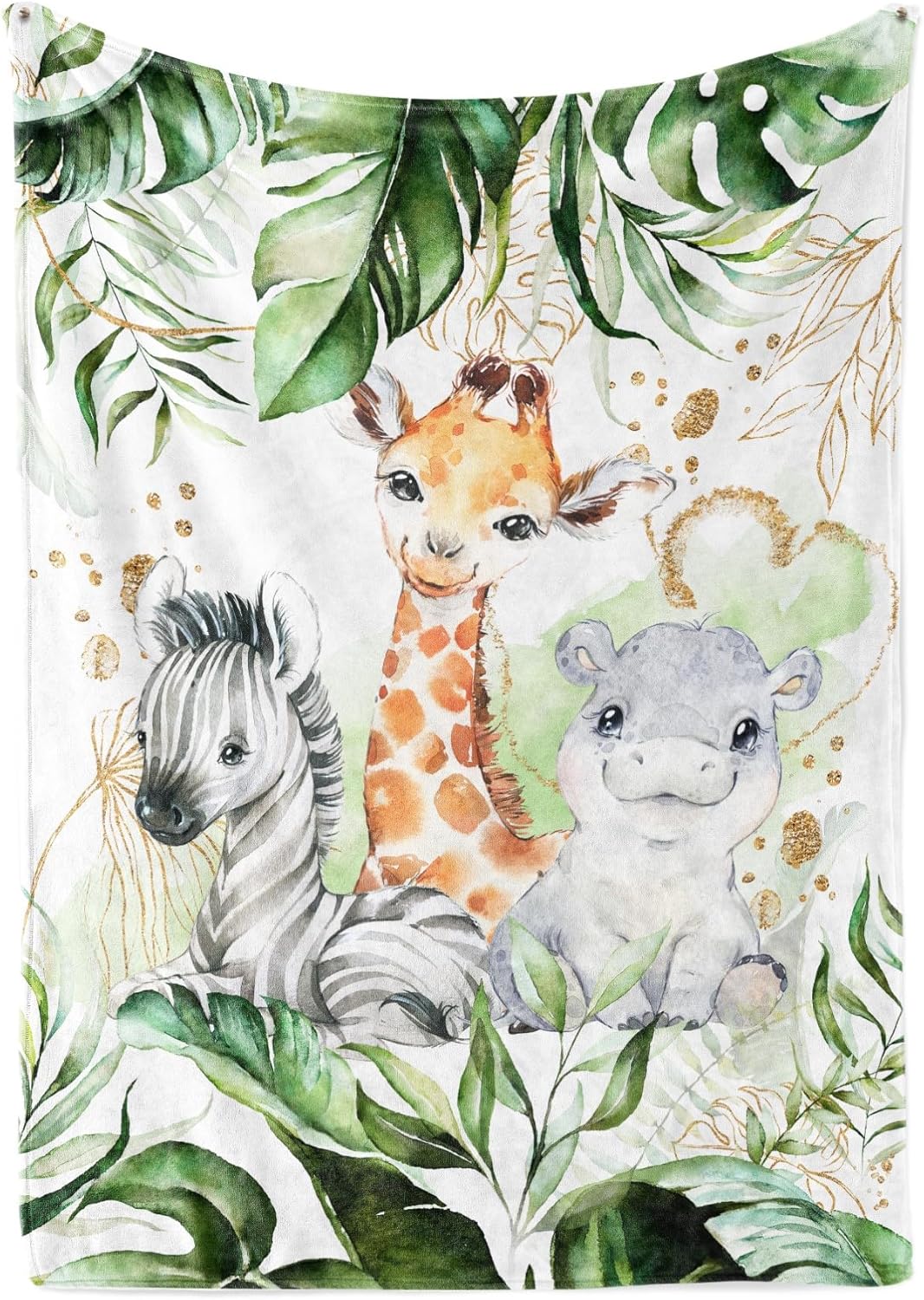 UNIQUE Safari Ultra Soft Fleece Baby Blanket 30x40in, Cute Zebra Hippo Giraffe Baby Blanket, Gender Neutral