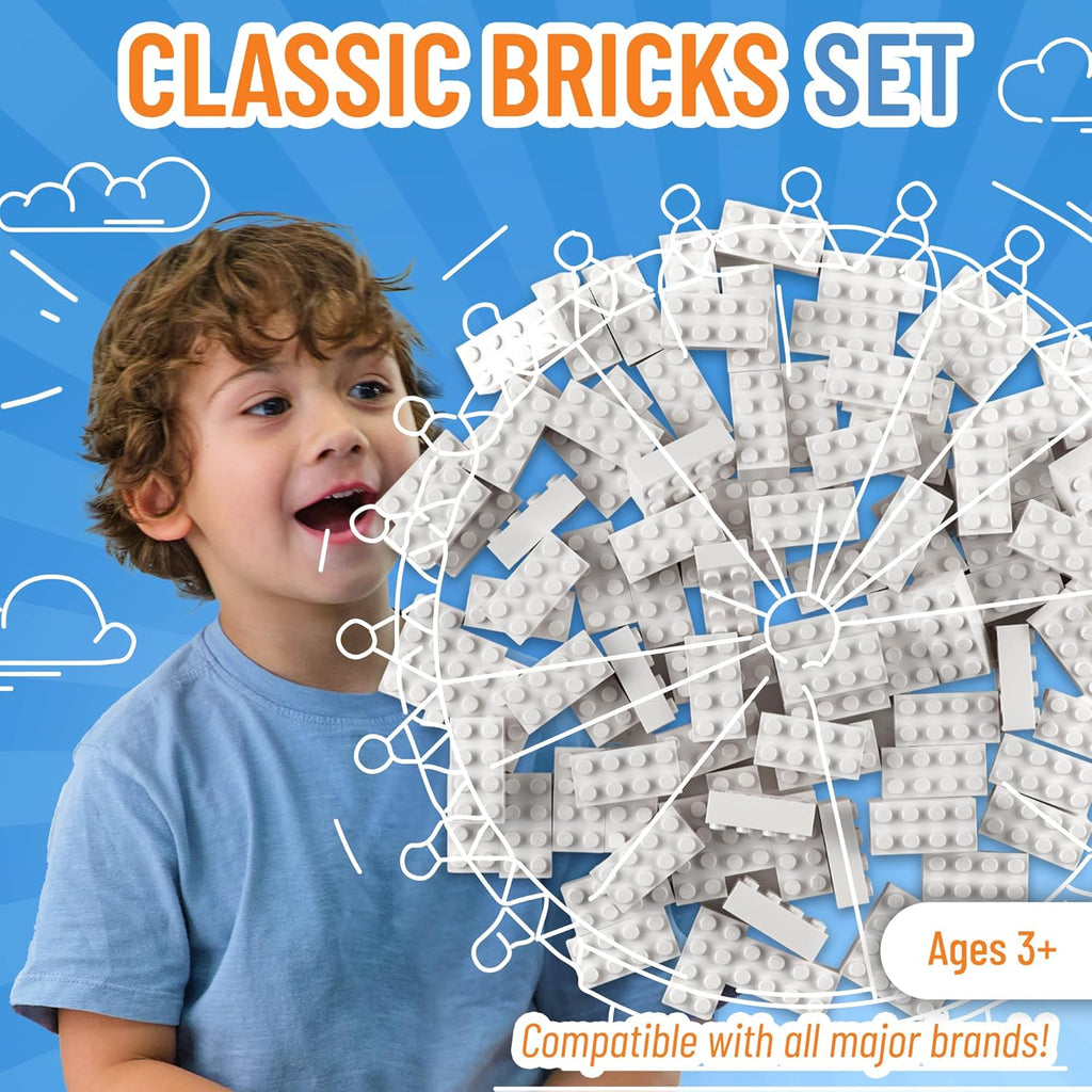 Strictly Briks Classic Bricks Starter Kit – 96 White 2x4 Building Blocks – Creative Set for Kids Ages 3+ – 100% Compatible with Major Brick Brands