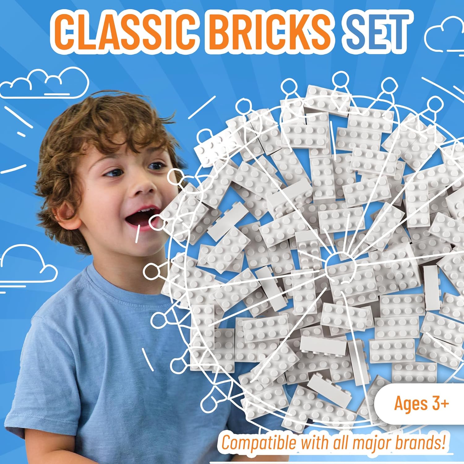 Strictly Briks Classic Bricks Starter Kit – 96 White 2x4 Building Blocks – Creative Set for Kids Ages 3+ – 100% Compatible with Major Brick Brands