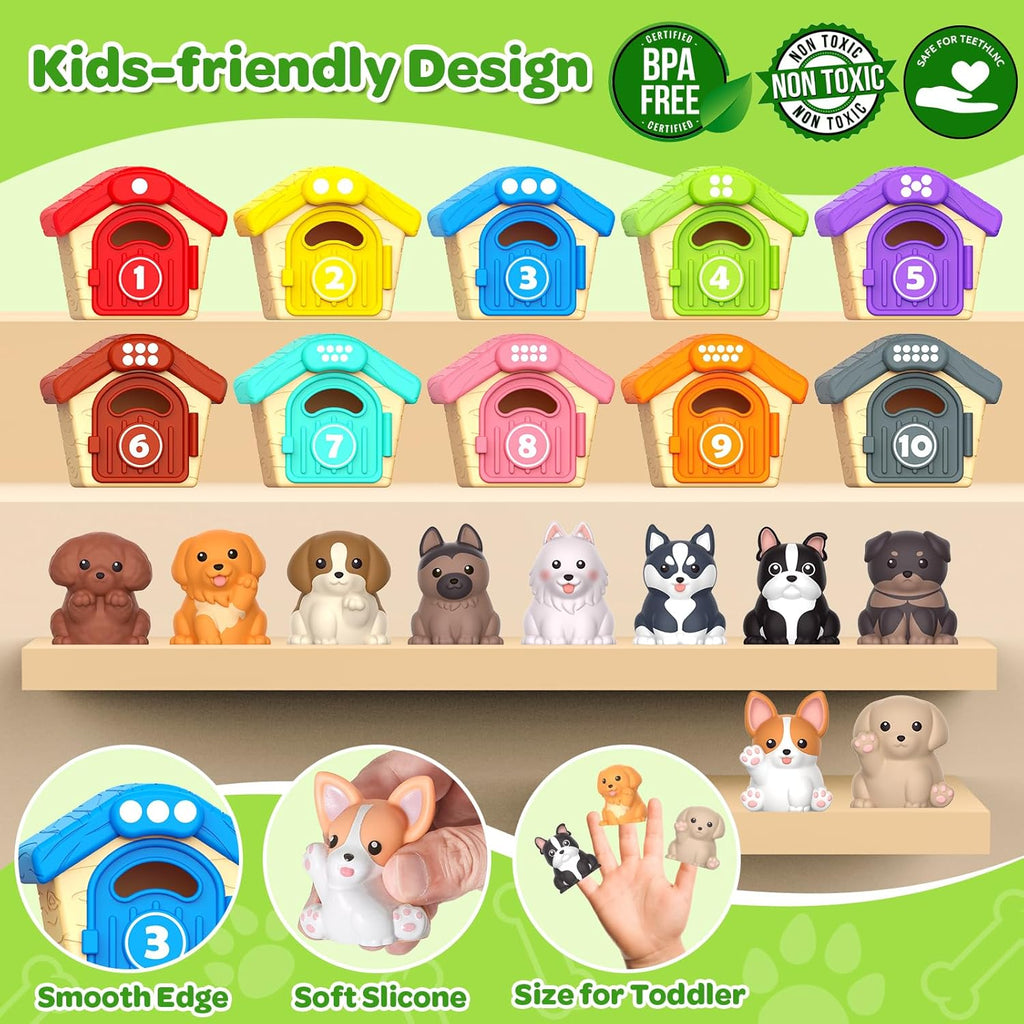 Toddler Toys for 1 2 3 Year Old, 20 Pcs Dog Toys for Kids, Montessori Educational Counting, Matching & Sorting Motor Skills, Christmas Birthday Gifts for Baby Boy Girl Aged 12-18 Months