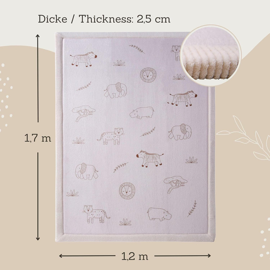 Stylish Coral Baby Play Mat for Floor 47" x 67" Safari Animals – Soft 1" Thick High-Density Memory Foam Nursery Rug,Kids Rug with Non-Slip Backing for Crawling & Playing, Playroom Rug, Kids Carpet
