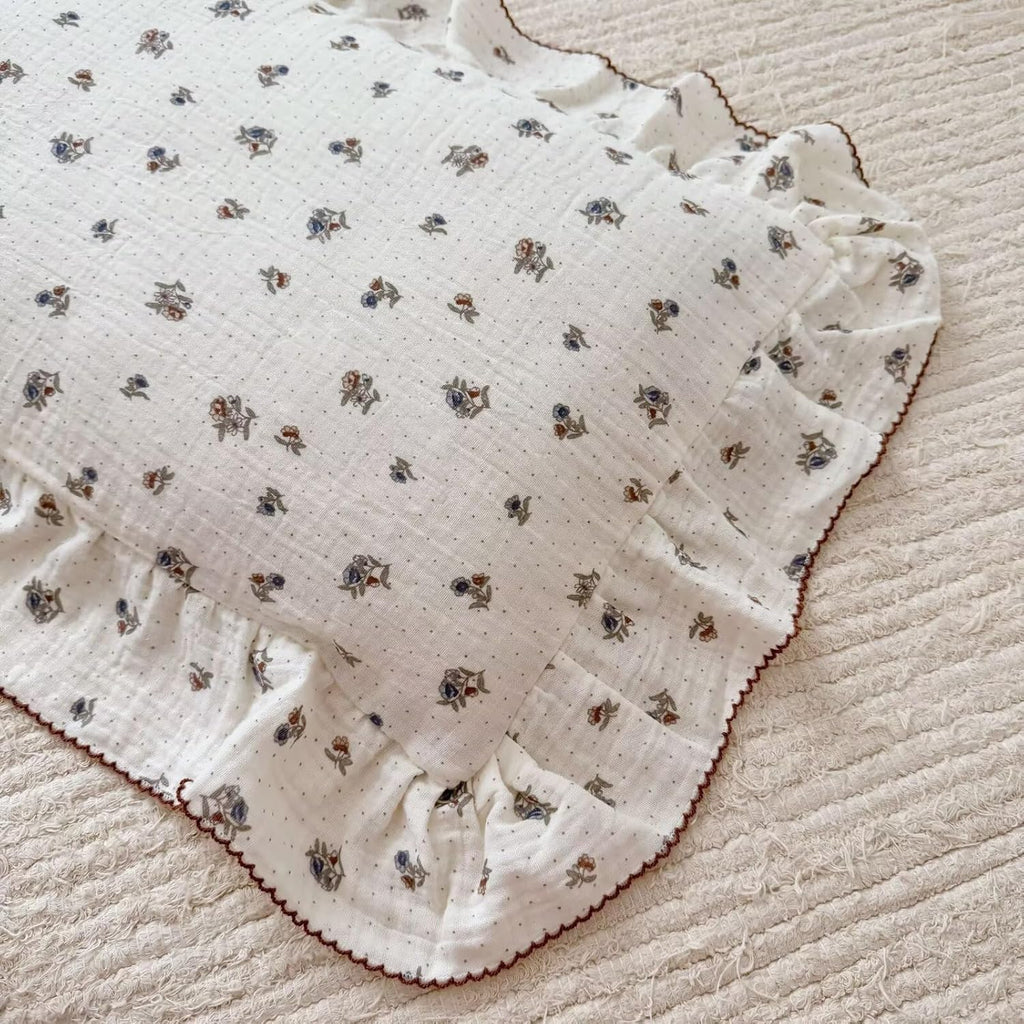 BuLuTu Crib Size Toddler Pillowcase 1 pc, 14"x20", Oeko-TEX Certified 100% Cotton Gauze Pillow Cases for Girls Boys Sensitive Skin, Pansy Floral Print with Dots Pillow Cover, Soft Breathable