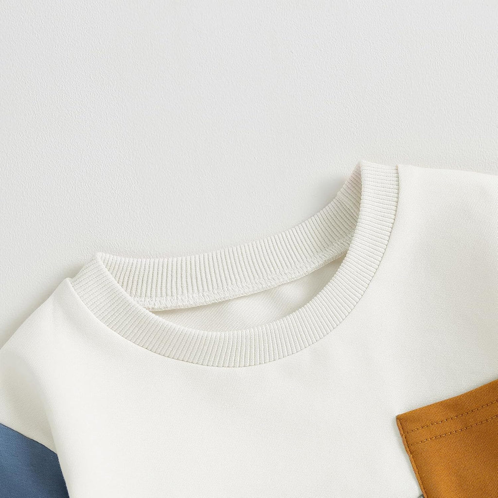 Kupretty Toddler Baby Boy Fall Winter Clothes Color Block Long Sleeve Sweatshirt Pullover Tops + Joggers Pants Outfit Set