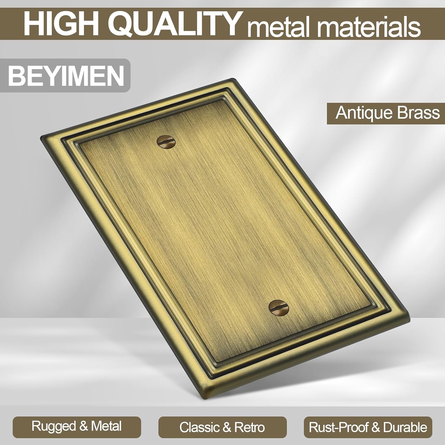 Antique Brass Decorative Blank Light Switch Covers Plate, Metal Material 1 Gang Wall Plates for Blank Light Switch, Single Blank Switch Plate Cover - Classic Style, 6 Pack