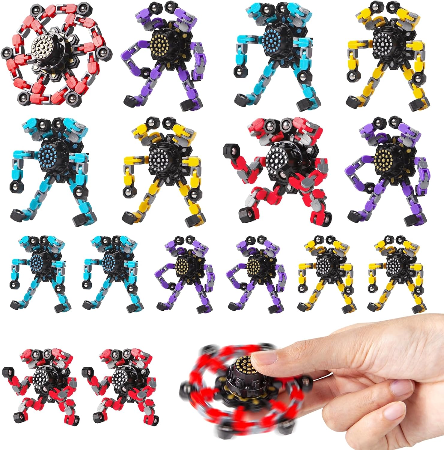 Transformable Fidget Spinners 16 Pcs for Kids and Adults Stress Relief Sensory Toys for Boys and Girls Fingertip Gyros for ADHD Autism for Kids(Fingertoy-16pc)