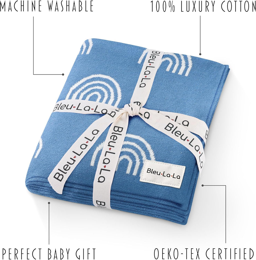 Baby Receiving Blanket Boys 100% Cotton Buttery Soft Cozy Receiving Swaddle Crib Stroller Blanket for Shower Gift Registry for Newborns, Infants, Toddlers (Rainbow - Blue)