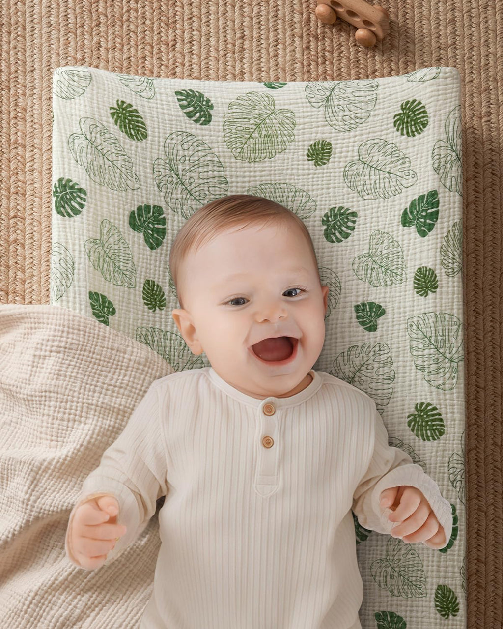 Blissful Diary Muslin Baby Changing Pad with Waterproof Lining Foam, Diaper Changing Table Pad with Cover for Dressers (Monstera, Rectangular)