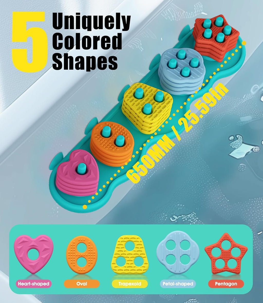 Baby Bath Toys Mold-Free Silicone Bath Toys, Sensory Shape Sorting & Stacking Set Includes 20 Floating Pieces, Early Learning Bathtub Toys for Toddlers
