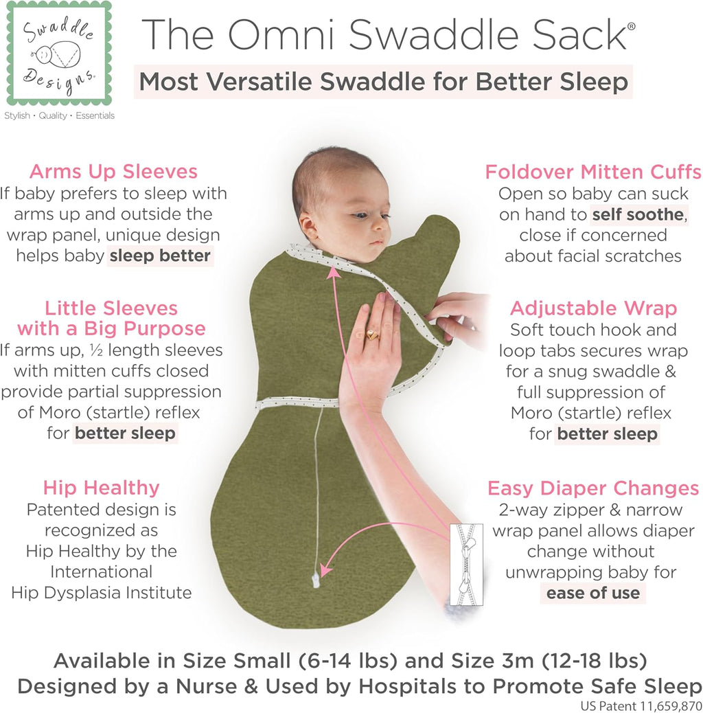 SwaddleDesigns 6-Way Omni Swaddle Sack Arms Up Swaddle for Newborn, More Options to Calm Startle Reflex, Improves Sleep