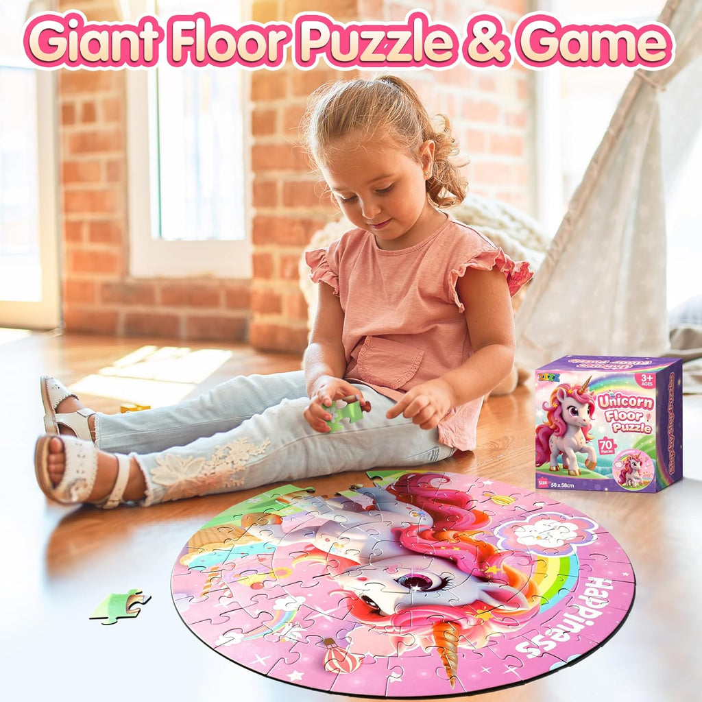 ZIZZ Unicorn Toy for Girls Kids - Best 70 Pieces Unicorn Floor Puzzle for Kids Age 3 4 5 6 7 8 Years Old Girls Learning & Educational Games Toys Toddlers Gifts for Birthday Christmas Party Activity