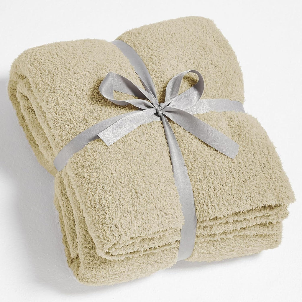 CYMULA Super Soft Twin Size Beige Knit Throw Blanket - Lightweight Plush Fuzzy Fluffy Warm Cozy Blankets and Throws for Sofa Bed All Season Use, 60x80 inches