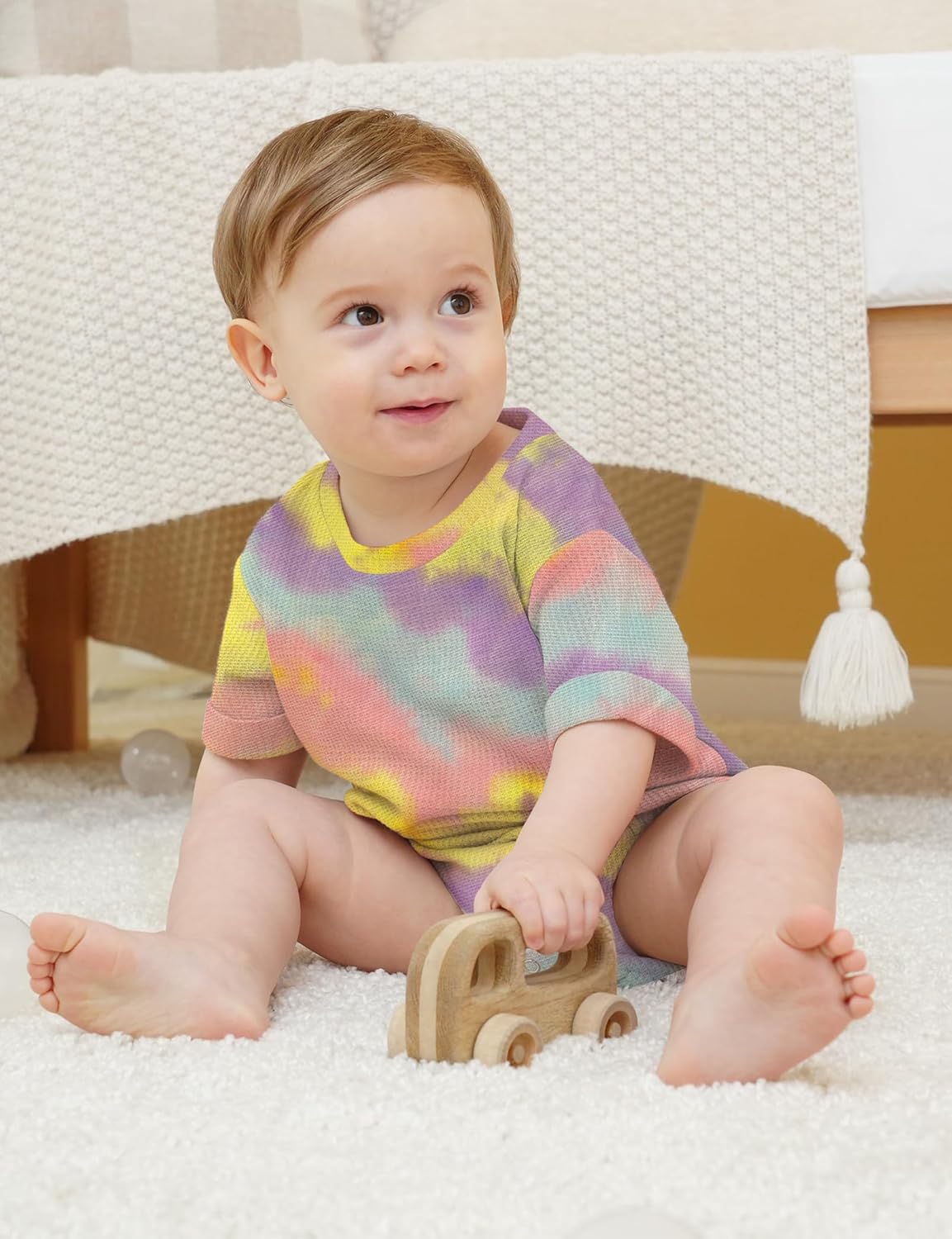 Jimonda Baby Bodysuit Newborn Tie Dye Clothes Infant Waffle One Piece Romper Baby Boys Girls Short Sleeve Jumpsuit Outfits