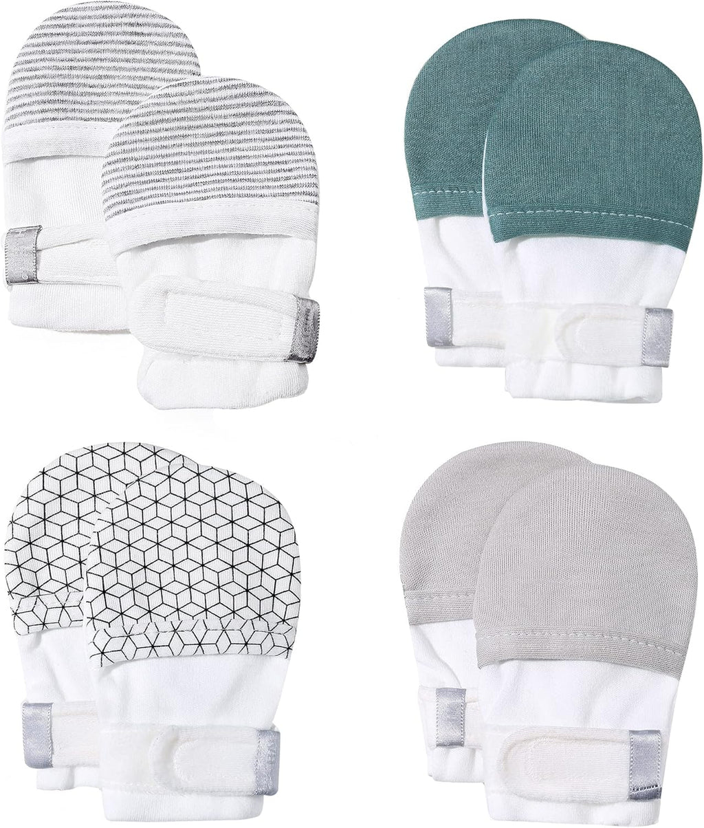 HAPIU Baby No Scratch Mittens Stay On, 100% Cotton Breathable, Adjustable Infant Gloves for Boys Girls, Newborn - 12 M