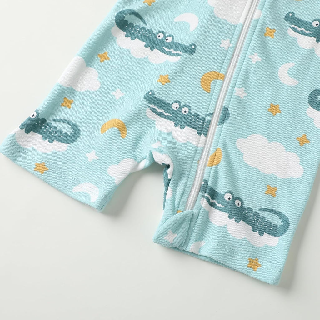 Owlivia Baby Short Sleeve Summer Romper Set, 2 Pack Tank Jumpsuit for Girls and Boys, Cartoon One Piece Coverall Outfit