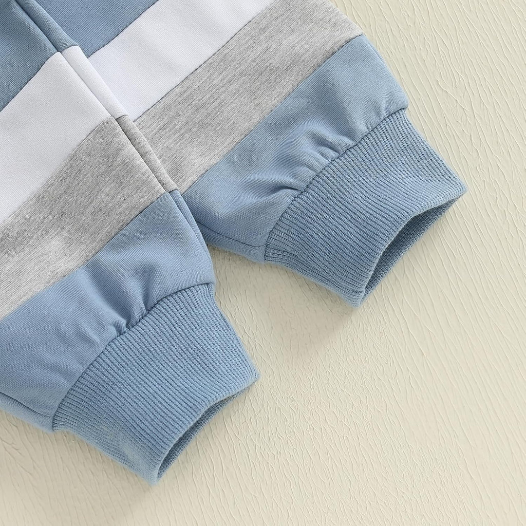 Kupretty Toddler Baby Boy Fall Winter Clothes Color Block Long Sleeve Sweatshirt Pullover Tops + Joggers Pants Outfit Set
