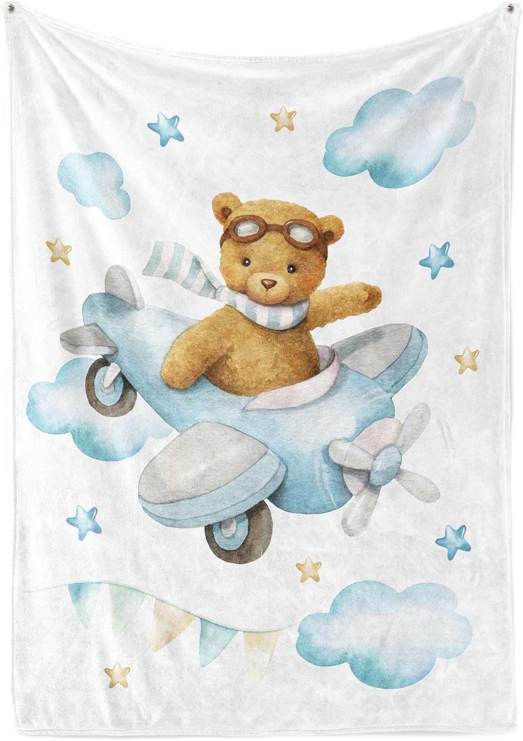 UNIQUE Little Bear Ultra Soft Fleece Baby Blanket 30x40in, Pilot Bear Baby Blanket, Boy