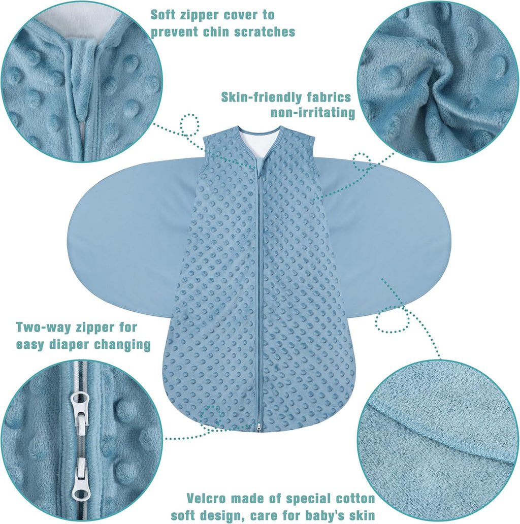 Fleece Newborn Sleep Sack Baby Swaddle,3-Way Adjustable Wearable Blanket,2 Pack Fleece Swaddling Sleeping Bag TOG 2.0， (Brown & Dark Green, 3-6 Months)