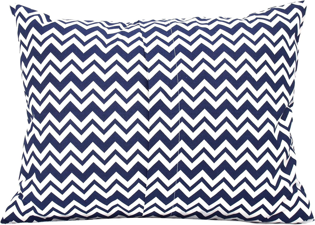 Cotton Toddler Pillowcase 13 x 18 - Baby Travel Pillow Case Cover, Kids Pillowcase, Soft & Breathable Toddler Pillow Protector - Navy Blue Chevron