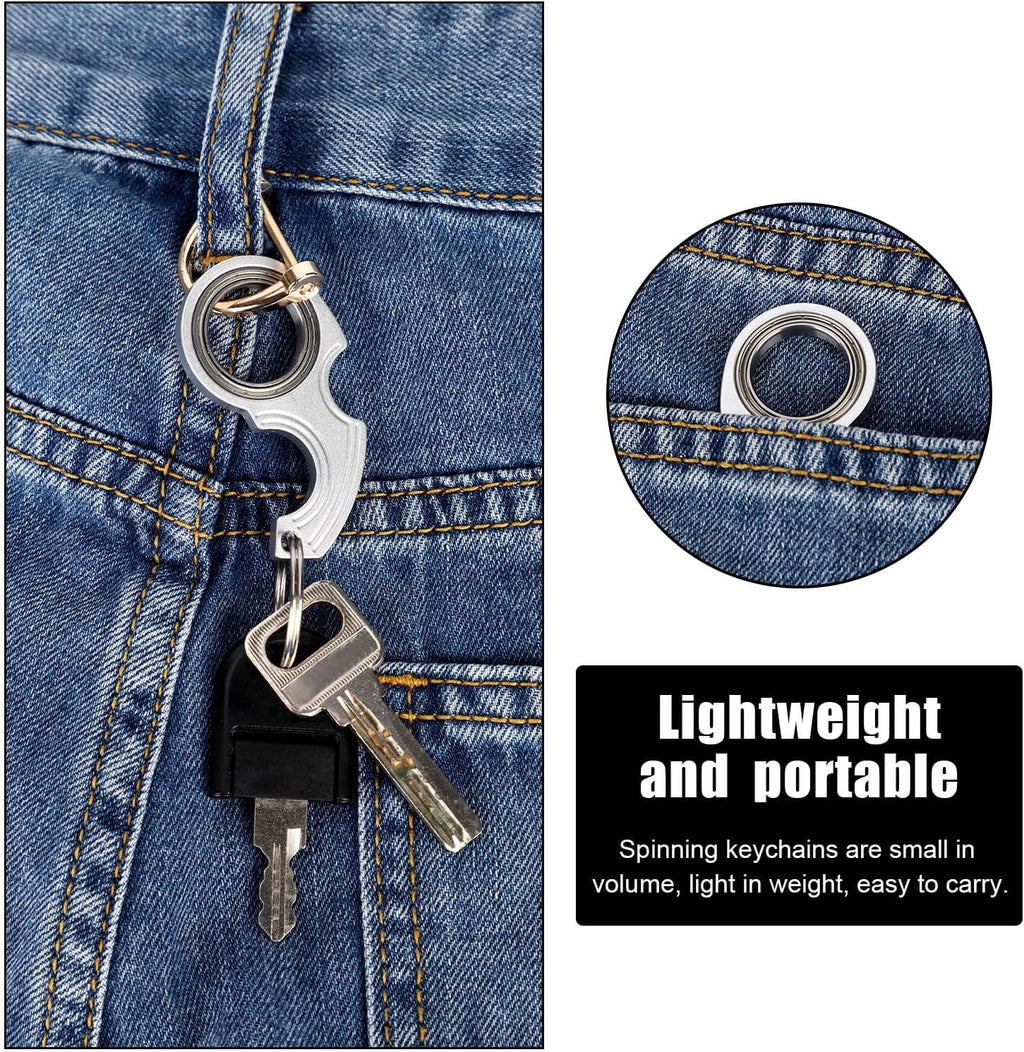 2pcs Key Chain Spinner Toys 0.67" Inner Diameter with 2pcs Key Rings, Finger Fidget Keychain Key Ring Spinner Toy Gifts for Kids Adults Finger Exercising Anxiety Relief (Black, Silver)
