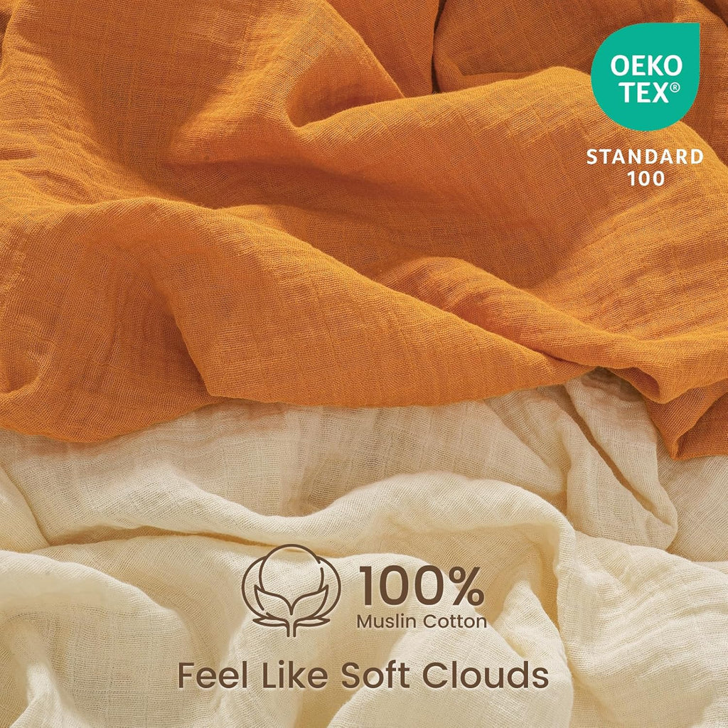 david's kids Muslin Mini Crib Sheets, 2 Pack Cotton Pack N Play Sheets for Boys Girls Neutral, Soft Breathable Baby Sheets Fit Pack N Play, Playard and Mini Crib Mattresses, Beige & Ginger