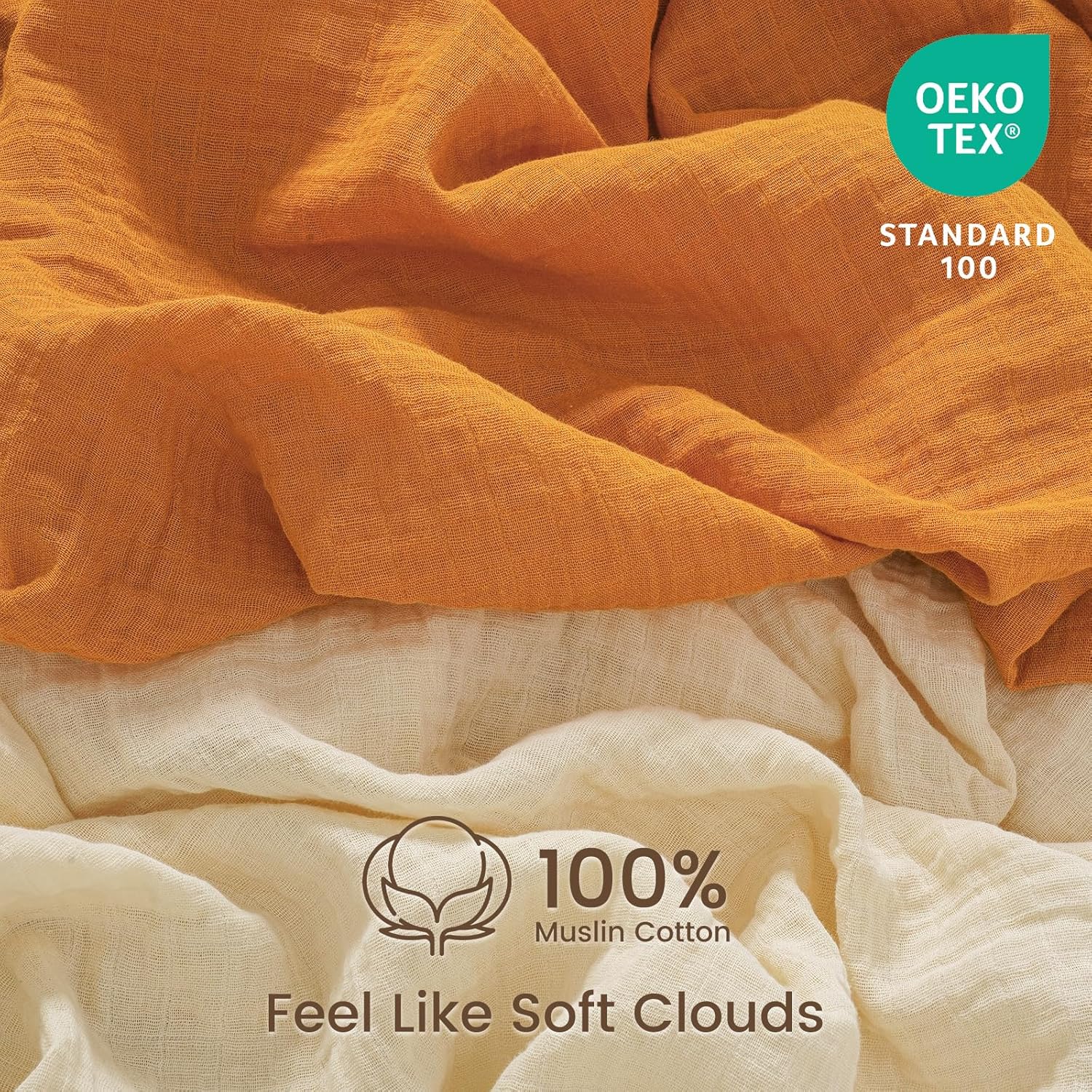 david's kids Muslin Mini Crib Sheets, 2 Pack Cotton Pack N Play Sheets for Boys Girls Neutral, Soft Breathable Baby Sheets Fit Pack N Play, Playard and Mini Crib Mattresses, Beige & Ginger