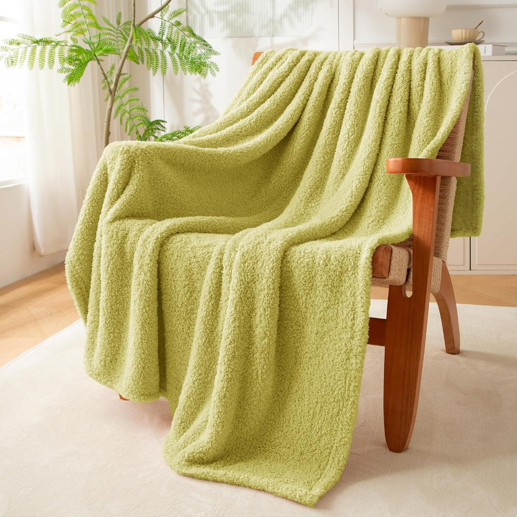Exclusivo Mezcla Fleece Throw Blanket for Couch Sofa, Soft Warm and Fluffy Blankets for Women Men Girls Kids, Suitable for All Seasons, Light Green, 50x60 Inches