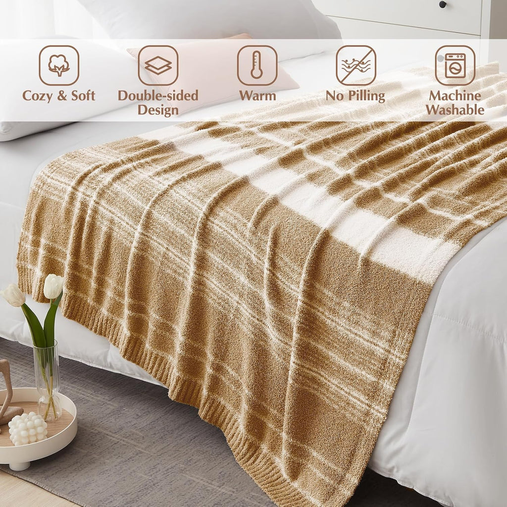 WRENGONGE Burnt Orange Throw Blanket, 50x70 Soft Cozy Striped Throw Blankets for Couch, Sofa, Bed, Travel, Lightweight Fluffy Warm Plush Decorative Blankets for Women, Men,Kids Gift