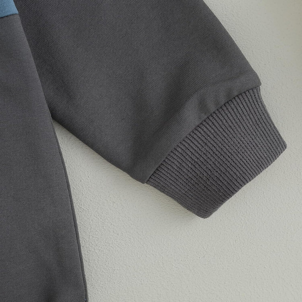 Kupretty Toddler Baby Boy Fall Winter Clothes Color Block Long Sleeve Sweatshirt Pullover Tops + Joggers Pants Outfit Set