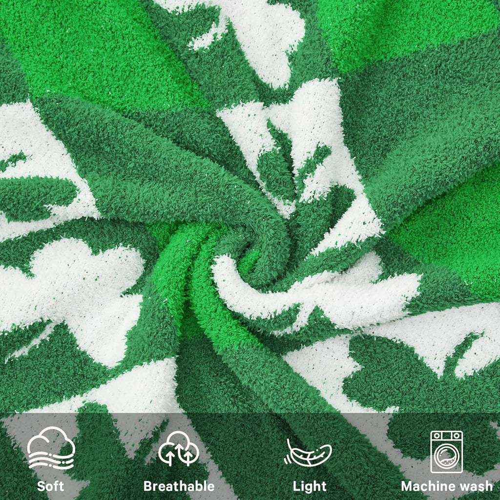 CYMULA St. Patrick's Day Knit Throw Blanket - Super Soft Lightweight Plush Shamrock Clover Blanket for Couch, Bed, Sofa, 50 x 60 Inches, Irish Green