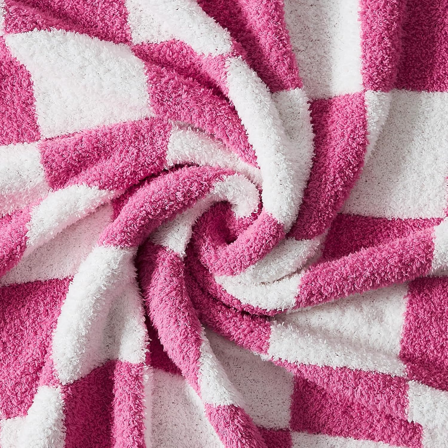 WRENSONGE Checkered Throw Blanket, Hot Pink Soft Cozy Fluffy Warm Hand Made Throw Blankets for Couch, Sofa, Chair, Bed, Camping, Picnic, Travel Lightweight Bed Blanket - 60"*80"
