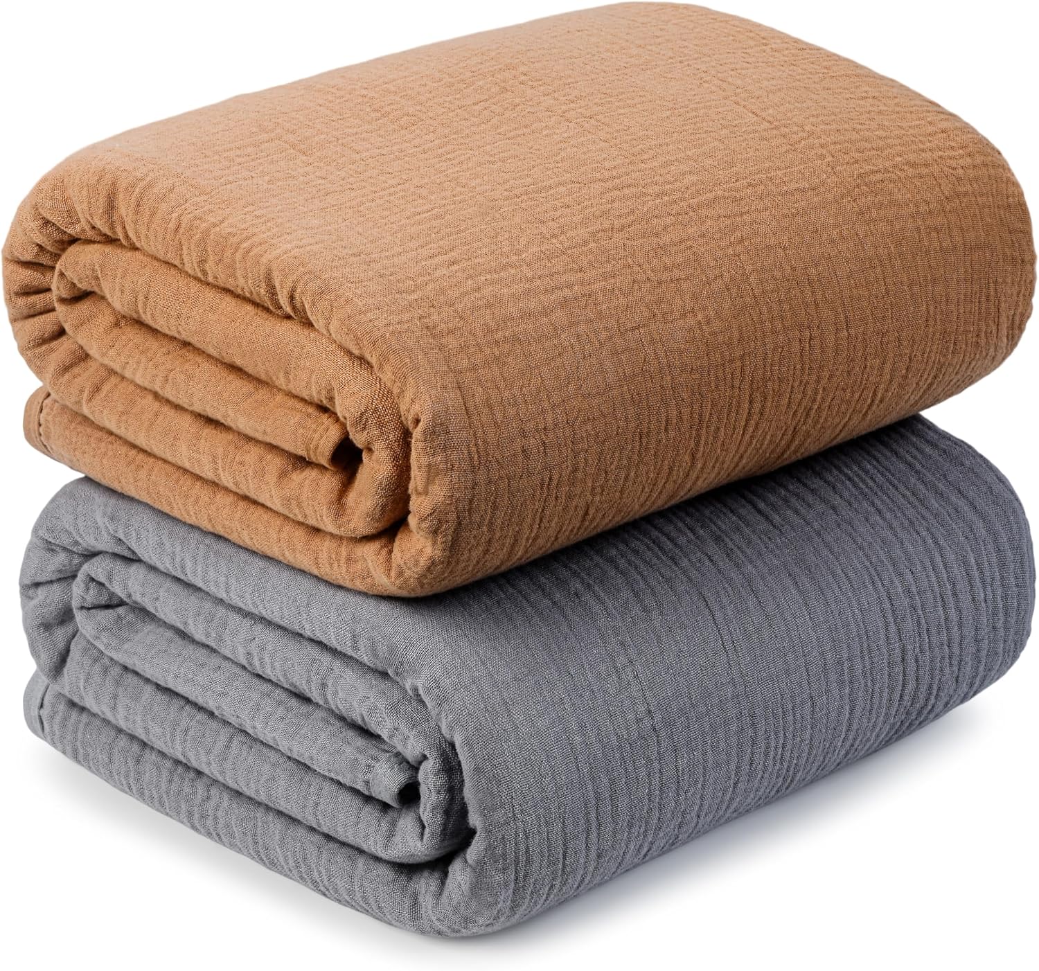 Muslin Swaddle Blankets for Newborn, 2 Pack Breathable Soft Receiving Blanket, Large 41 x 41 inches Swaddle Wrap Burping Clothes, Essentials Infant Shower Items. (Gray & Coffee)