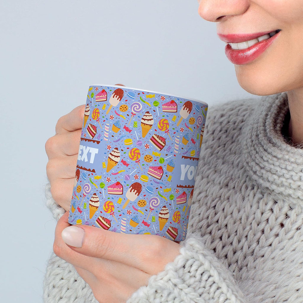 Personalized Mug for Kids - Sweets - Custom Name/Text, Ceramic Hot Chocolate/Cocoa/Coffee Cup for Boys/Girls, Birthday/Christmas/Holiday Gift - 11 oz, Red Handle