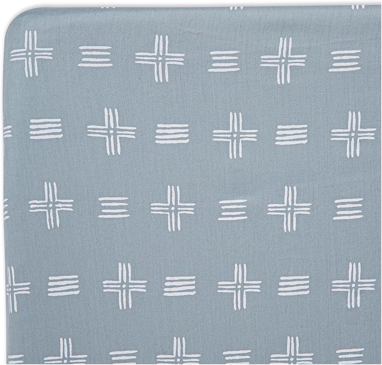 Crane Baby Soft Cotton Crib Mattress Sheet, Fitted Sheet for Cribs and Toddler Beds, Blue River Dash, 28”w x 52”h x 9”d