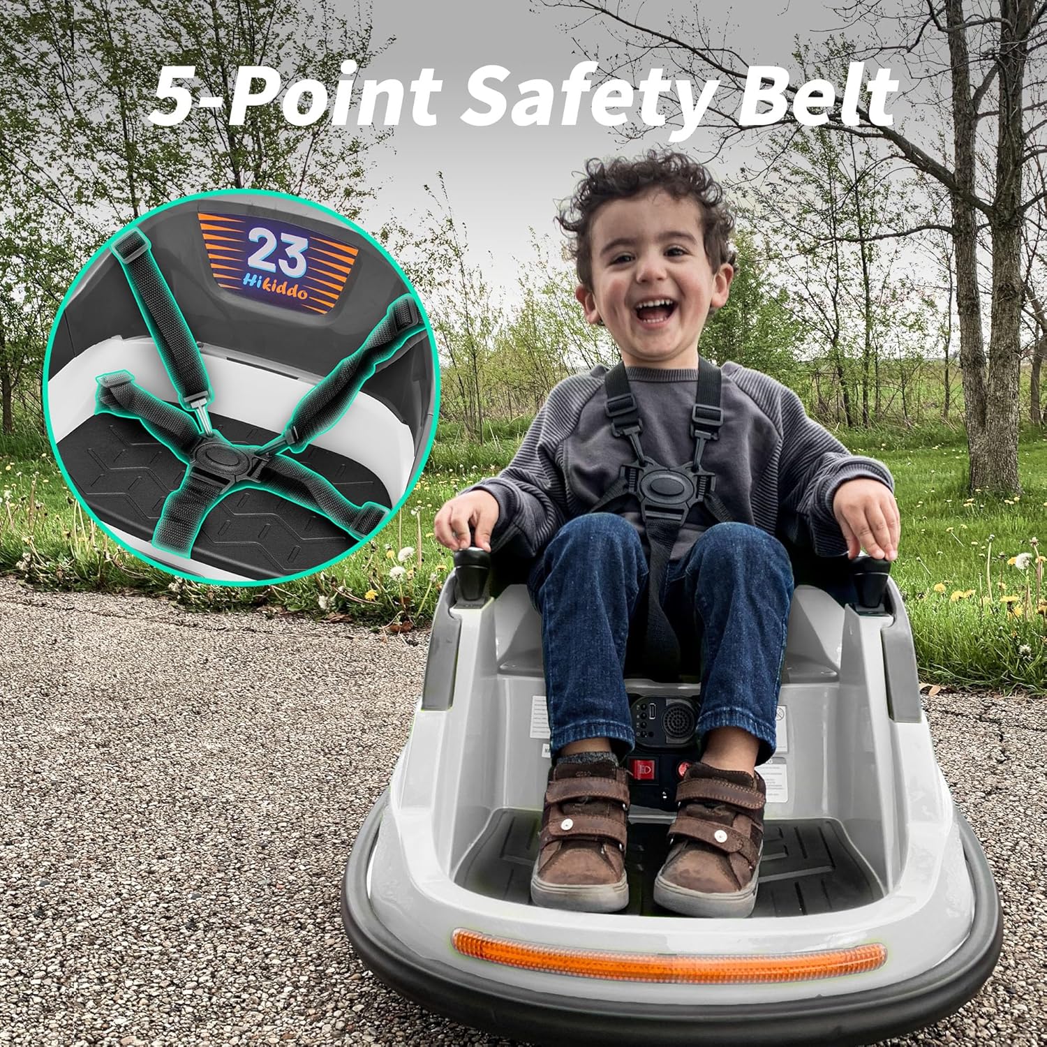 Baby Bumper Car, 6V Electric Kids Bumper Car for Toddlers with Remote Control, Bluetooth - White