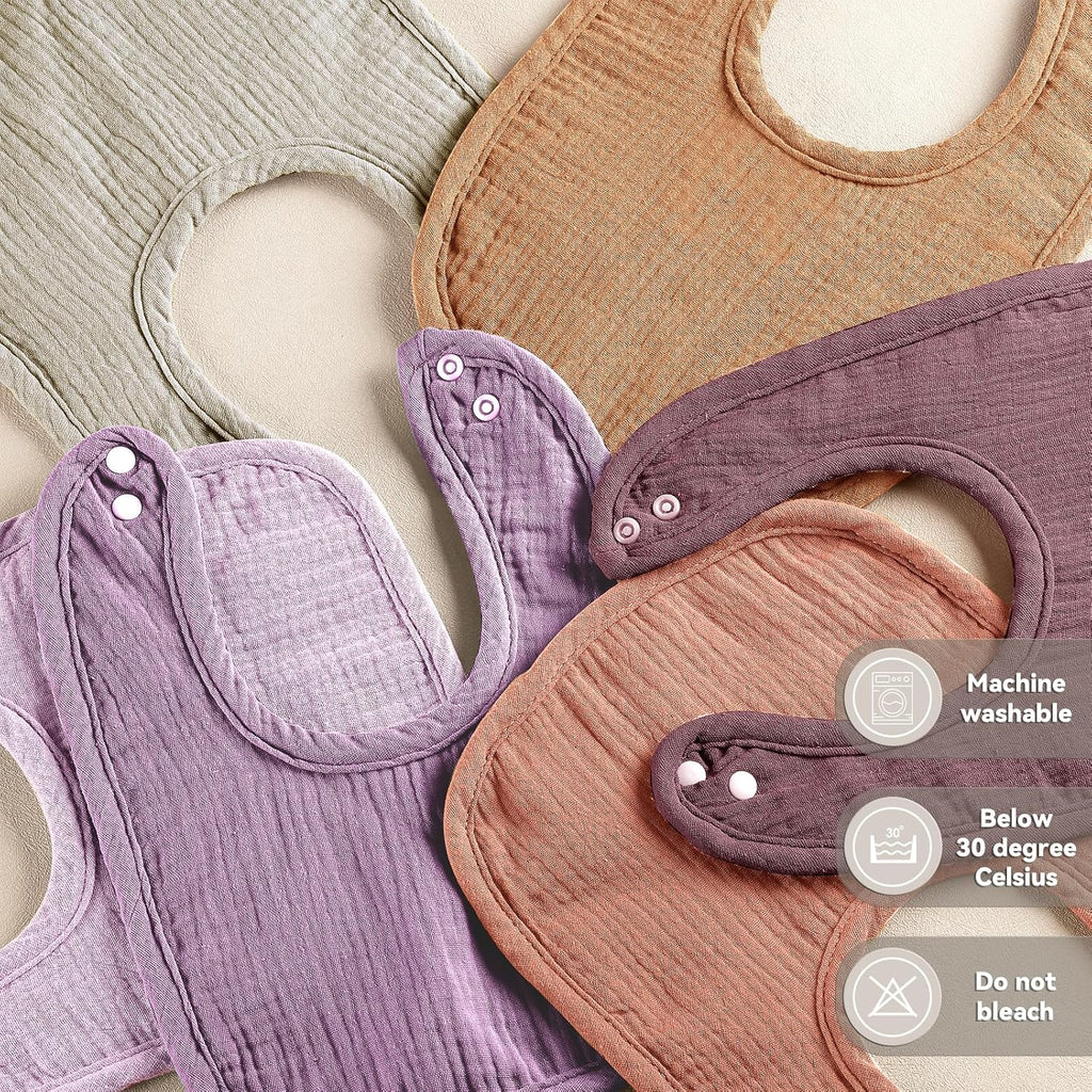 Muslin Baby Bibs for Unisex Boys Girls, Cotton Drool Bibs, Adjustable Newborn Bibs for Drooling and Teething