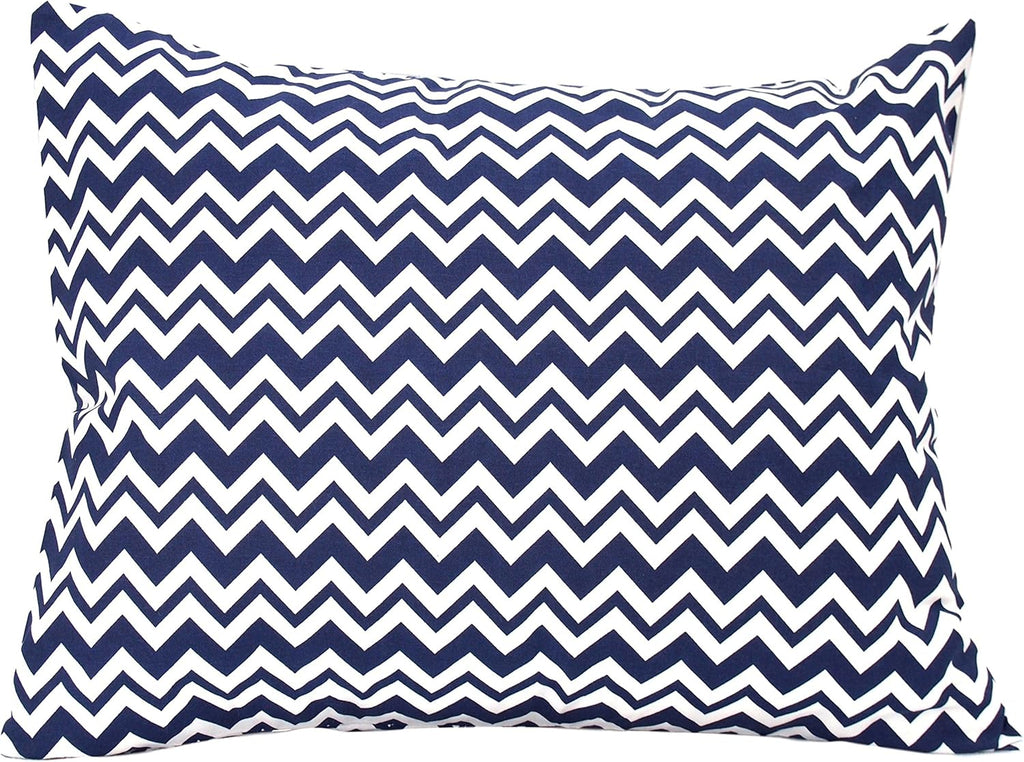 Cotton Toddler Pillowcase 13 x 18 - Baby Travel Pillow Case Cover, Kids Pillowcase, Soft & Breathable Toddler Pillow Protector - Navy Blue Chevron