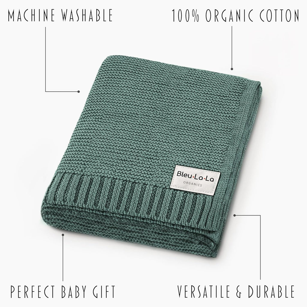 Heritage Knit 100% Organic Cotton Baby Swaddle Blanket for Boys and Girls - Soft Warm Cozy Unisex Receiving Cuddle Crib Blanket for Newborns, Infants & Toddlers (Hunter Green, 0-2 Years)