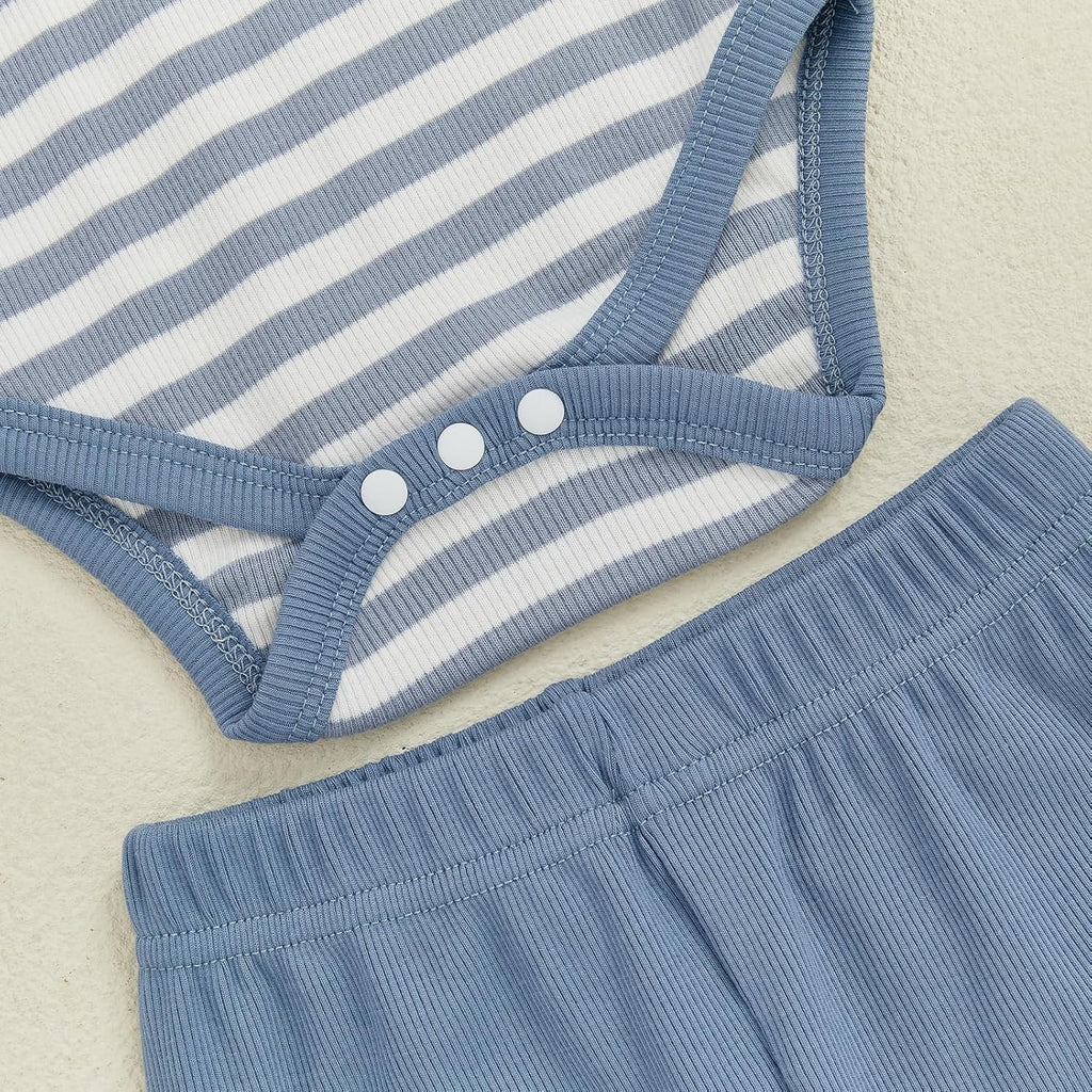 fhutpw Baby Boy Clothes 3 6 12 18 Months Ribbed Knitted Long Sleeve Romper and Pants Sets Newborn Fall Splicing Color Outfits