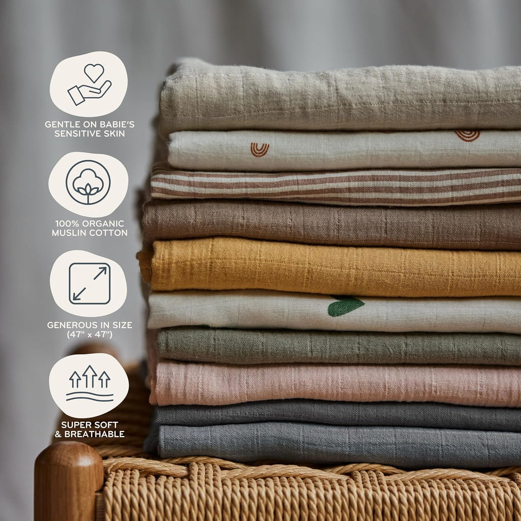 Swaddle - 100% Organic Cotton - Muslin Swaddle Blankets for Newborn, 47" x 47" 2-Pack (Sage Green/Tradewinds)