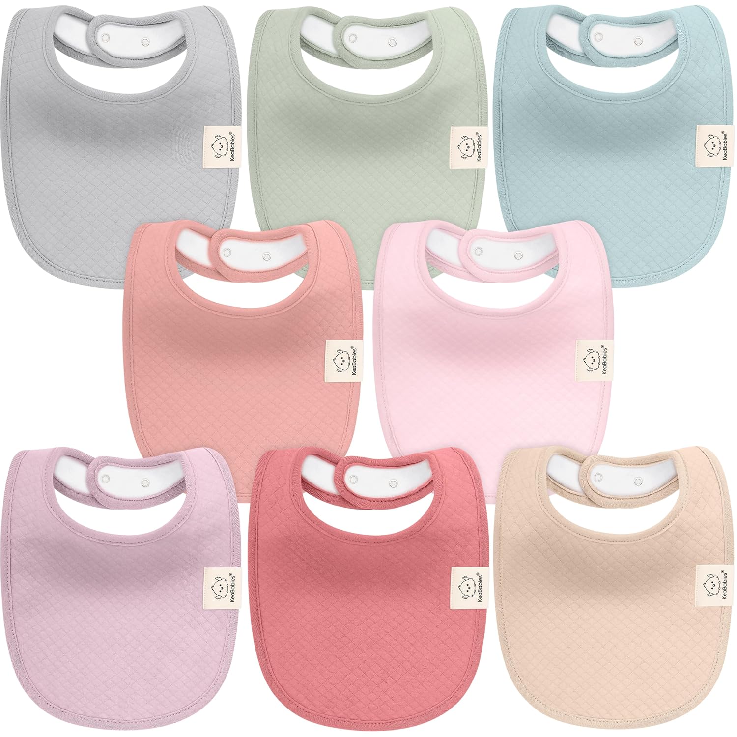 8-Pack Organic Baby Bibs for Girls, Boys - Quilted Cotton Cloth Baby Drool Bibs for Drooling and Teething Toddler, Newborn, Infant, Soft & Super Absorbent (Muted Pastel)