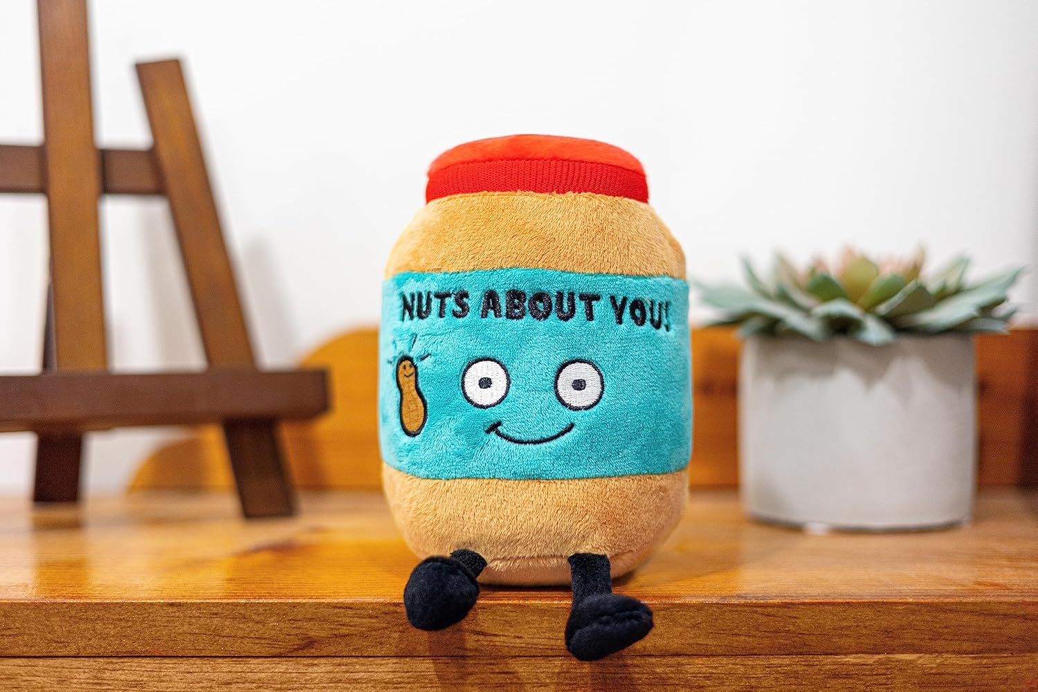 Peanut Butter Jar Foodie Plushie, Funny Pun Meme Gag Gift, White Elephant, Stocking Stuffer Present, Great for Emotional Support, Fun Desk Accessory, Weighted Base for Display