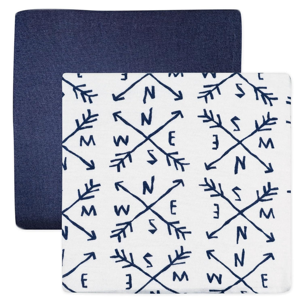 HonestBaby unisex baby Organic Cotton Changing Pad Covers (Set of Two) Winter Accessory Set, Compass/Navy, One Size US