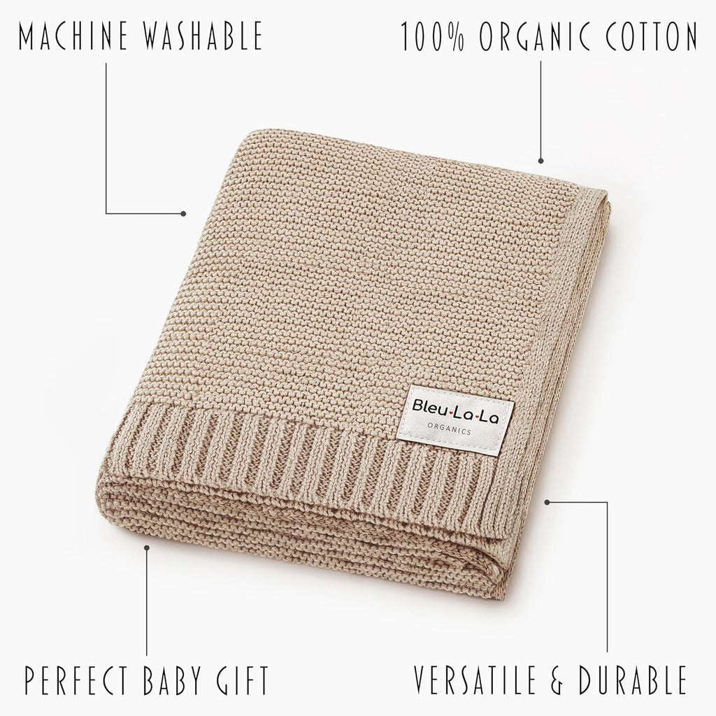 Heritage Knit Organic Cotton Baby Blanket - Soft Warm Cozy Unisex Receiving Cuddle Stroller Crib Beige Blanket for Newborns, Infants Toddler, Boys and Girls (Oatmeal, 0-2 Years)
