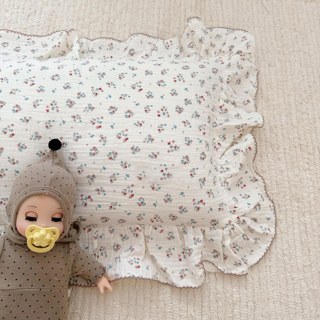 BuLuTu Girls Boys Kids Pillowcase Standard Size, Floral Pattern, 20"x26", 1 pc, Soft Breathable Muslin Cotton Toddler Bed Pillow Cases Kids Bedding Room Decor, Envelope Closure