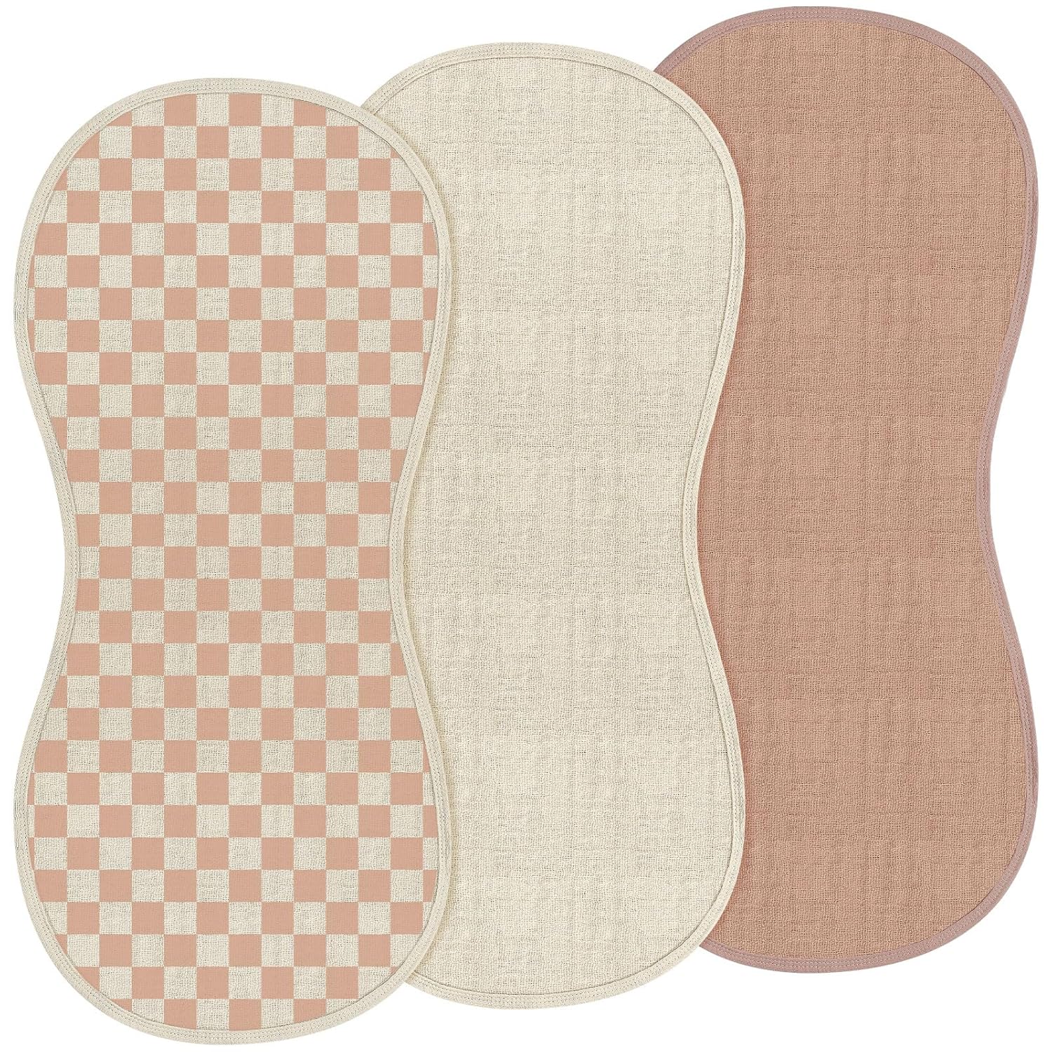 3 Pcs Changing Pad Liners Fits in Peanut Shape Changing Pad Waterproof Diaper Mats Organic Cotton Peanut Mats are Warm on a Baby's Back, Washable Reusable(Checker Style,Brown)